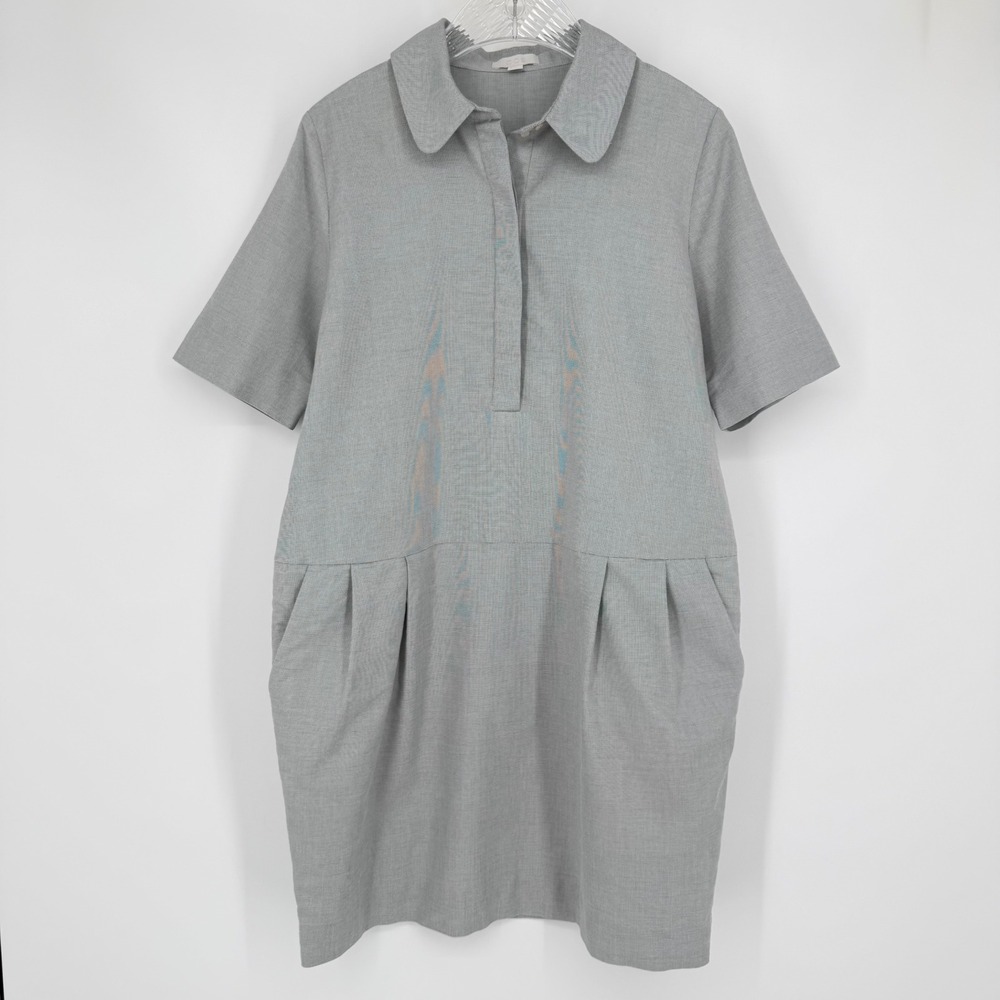 COS Short-Sleeved Cocoon Shirt Dress Grey Micro-Check Cotton Blend Collared 10 - Picture 2 of 16